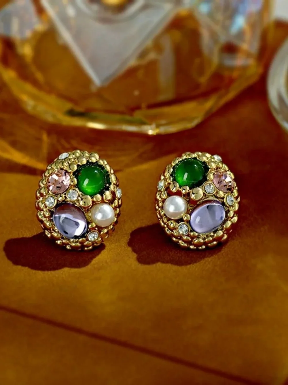 Vintage Gemstone Cluster Stud Earrings
